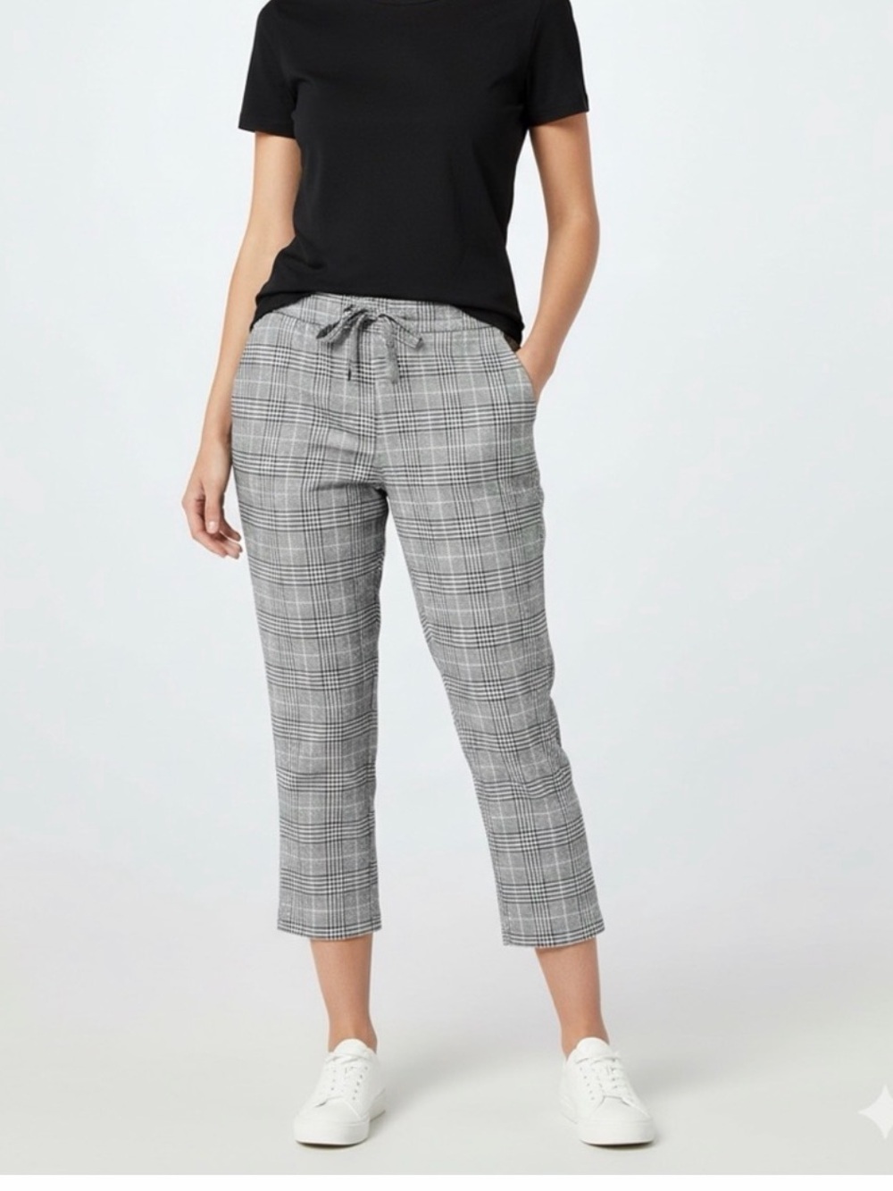 A NEW DAY Gray Plaid Cropped Drawstring Pants Trousers Size Medium GUC